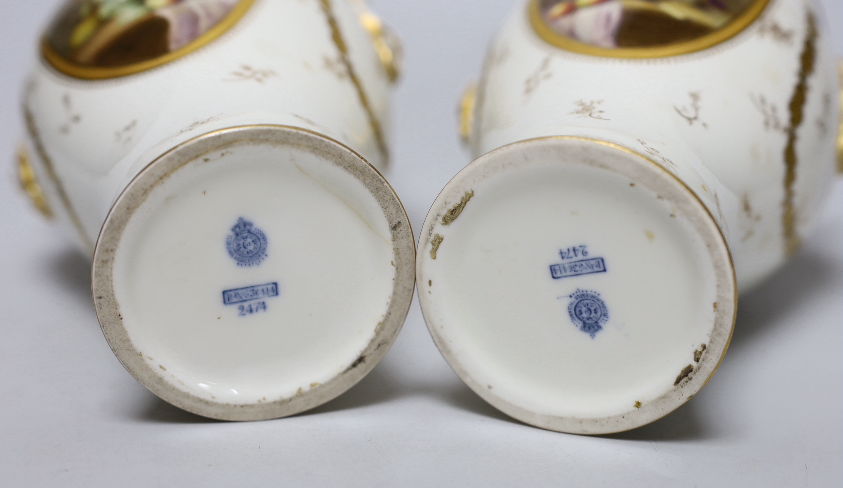 A pair of Royal Worcester vases with gilded decoration and still life panels signed W A Hawkins, - Image 4 of 4