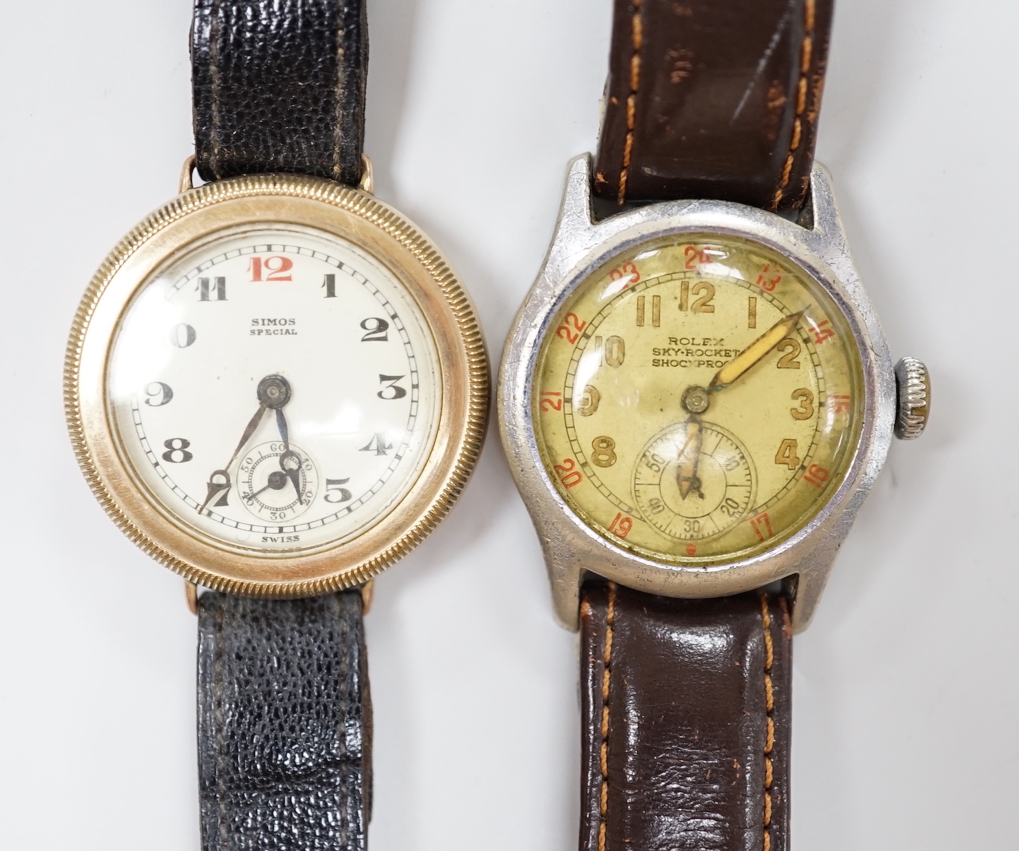 A gentleman's 1940's steel Rolex Sky Rocket Shock Proof manual wind wrist watch, case diameter