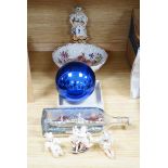 Ten sundry items including a small witch’s ball, three cherub figures with Meissen marks, a