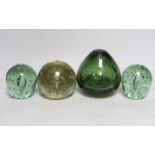 Four glass dumps, tallest 16cm high