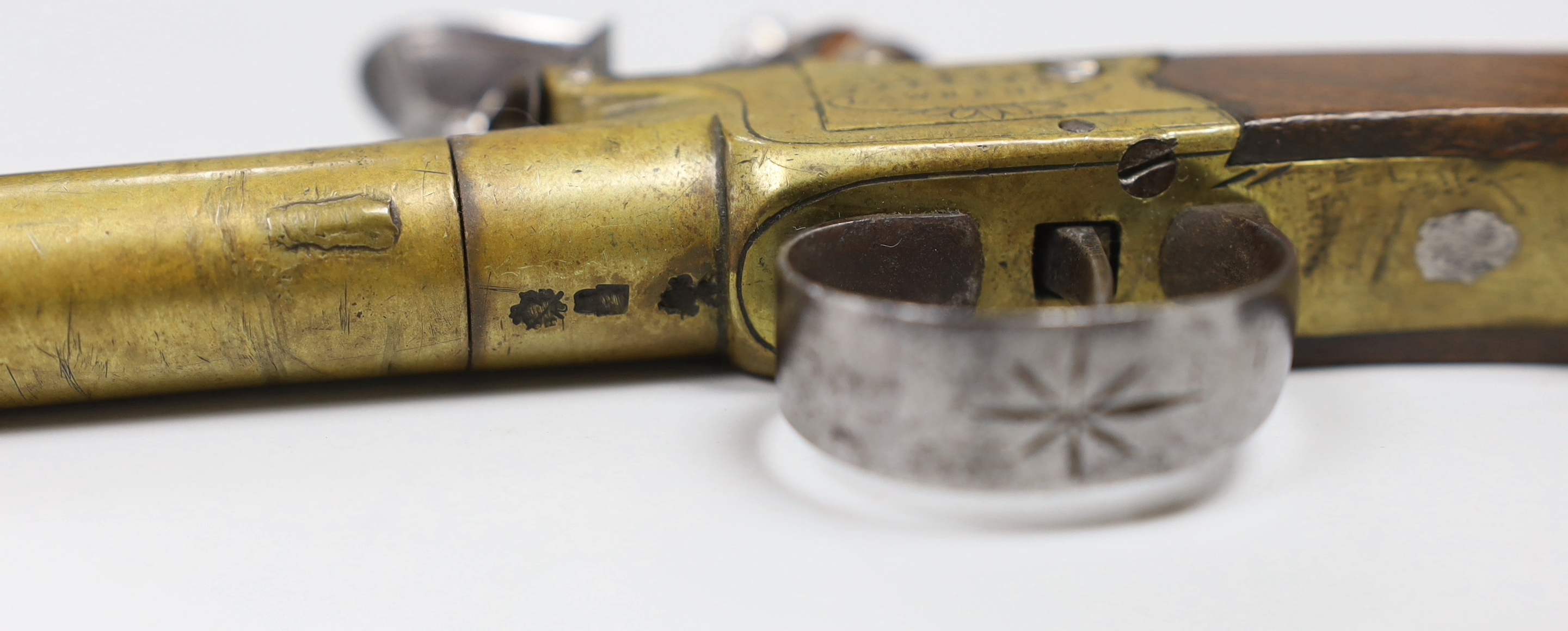 A George III flintlock pocket pistol, with turn off brass barrel, signed ‘Lawrence’ - Image 4 of 5