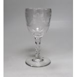 An English lead crystal facet stem goblet, c.1780, round funnel bowl, with hexagonal facet stem,