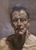 Manner of Lucien Freud, oil on board, Portrait, 40 x 30cm