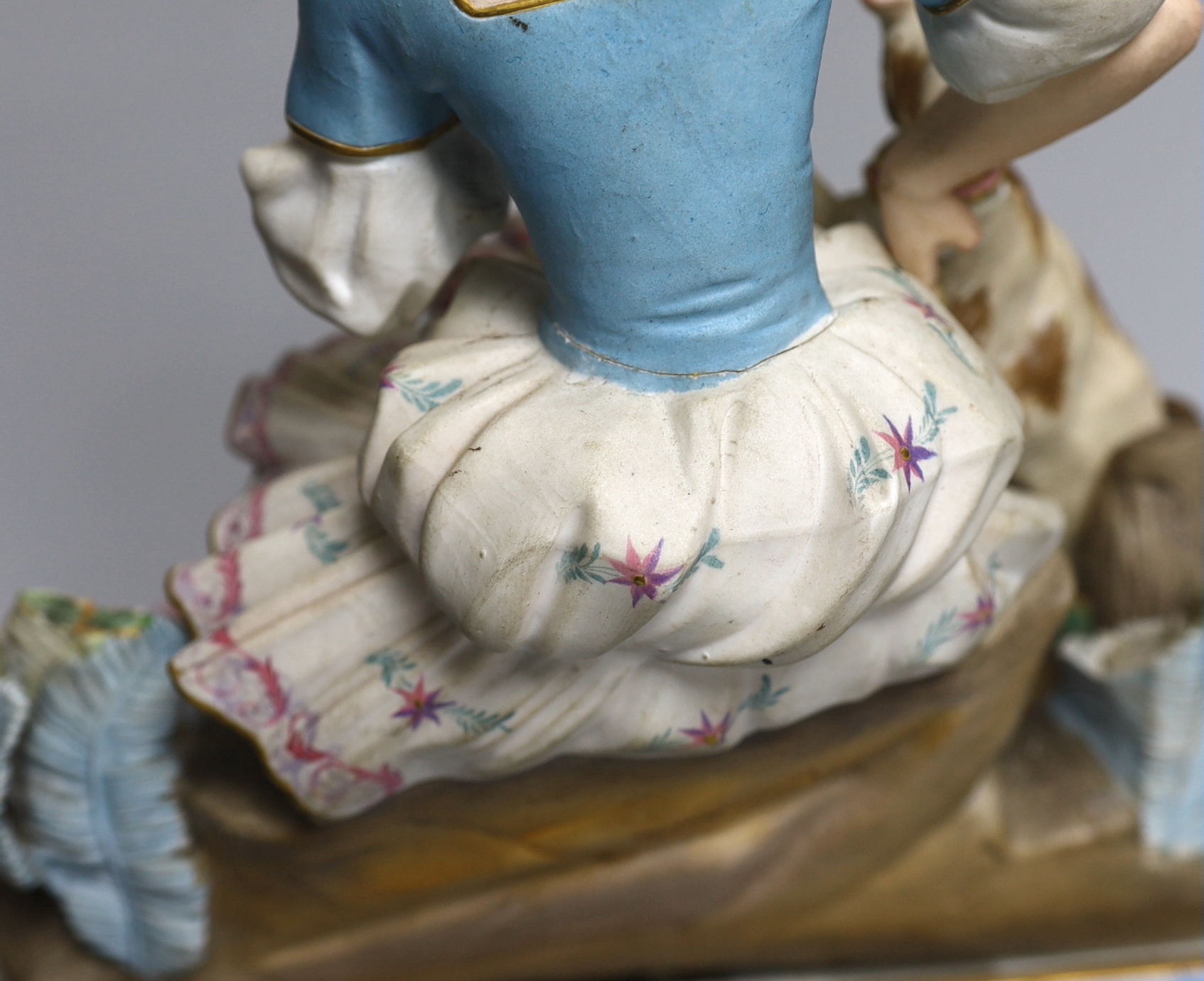 A mid-19th French century porcelain figural mantel clock, the enamel dial inscribed Rollin Paris, - Image 3 of 4