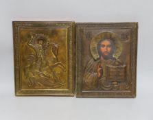 Two Russian icons, each 22cm x 18cm