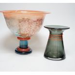 An large Kosta Boda art glass pedestal centrepiece indistinctly signed and a Dartington vase with