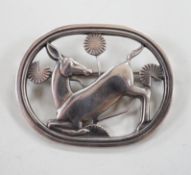 A Georg Jensen sterling oval 'Kneeling deer' brooch, design no. 256, 42mm.