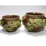 Two early 20th century Sussex Rustic Ware Rye pottery jardinières moulded with hops, each with