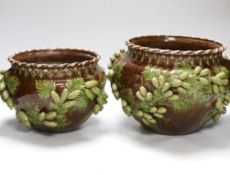 Two early 20th century Sussex Rustic Ware Rye pottery jardinières moulded with hops, each with