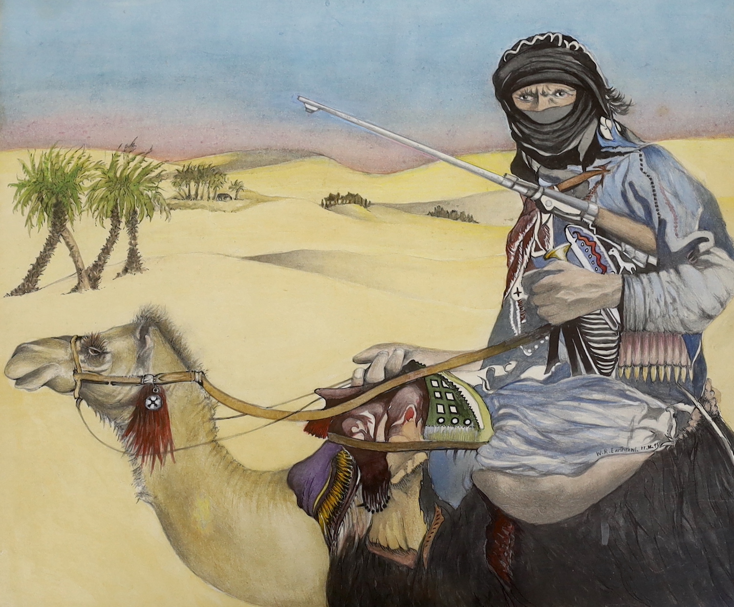 W.R. Earthrowl (Modern British), two watercolours, Middle Eastern huntsmen, largest 32 x 27cm - Image 3 of 3