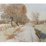 Alastair Dallas (b.1942), watercolour, Tree lined path, signed, inscribed label verso, 59 x 49cm