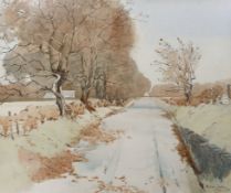 Alastair Dallas (b.1942), watercolour, Tree lined path, signed, inscribed label verso, 59 x 49cm