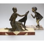 An Art Deco bronze figure of a girl and dog on marble base signed P.Sega, together with a similar