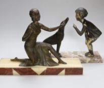 An Art Deco bronze figure of a girl and dog on marble base signed P.Sega, together with a similar