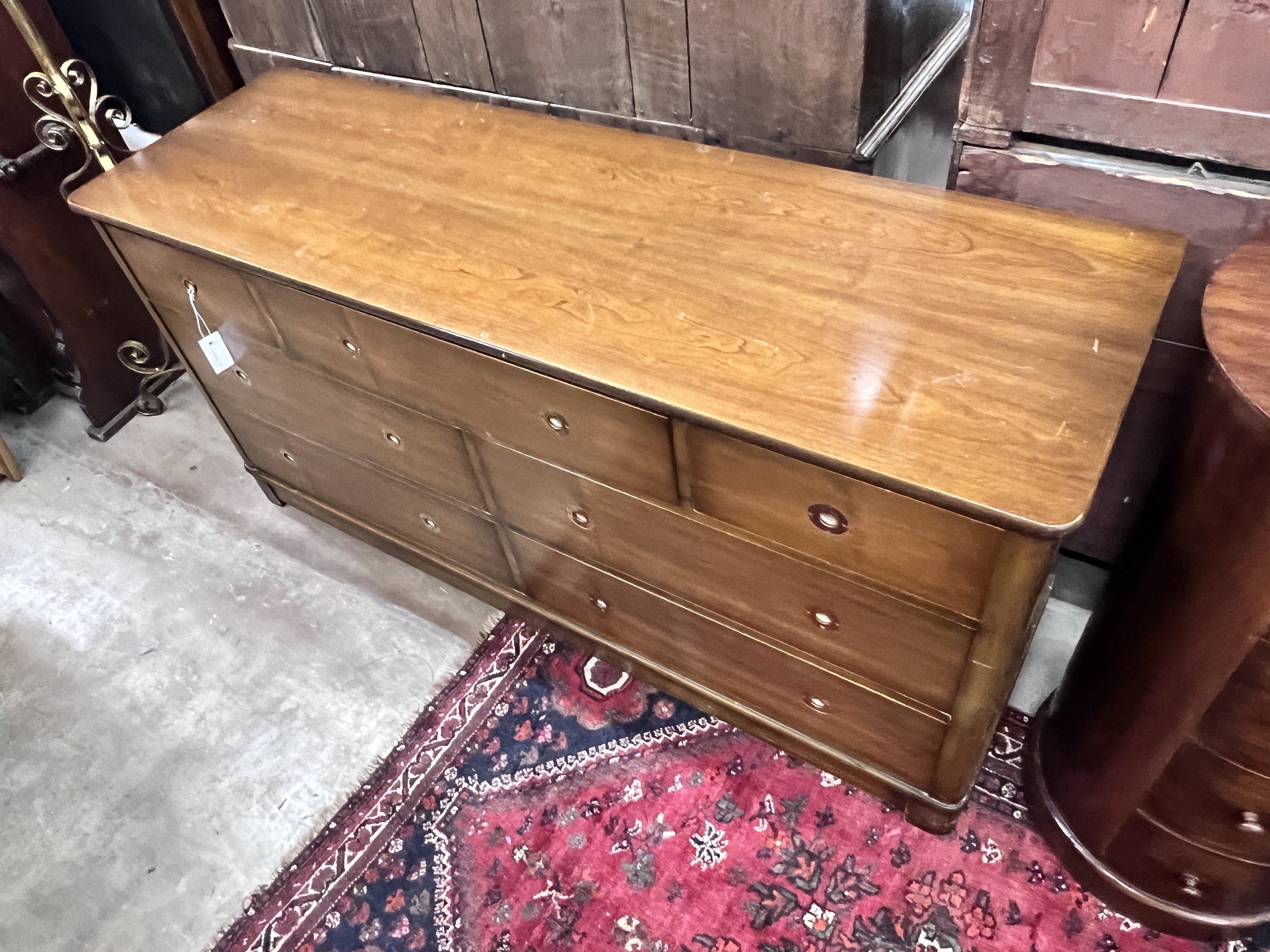 A reproduction mahogany military style dresser fitted seven small drawers, with recessed brass - Image 2 of 4