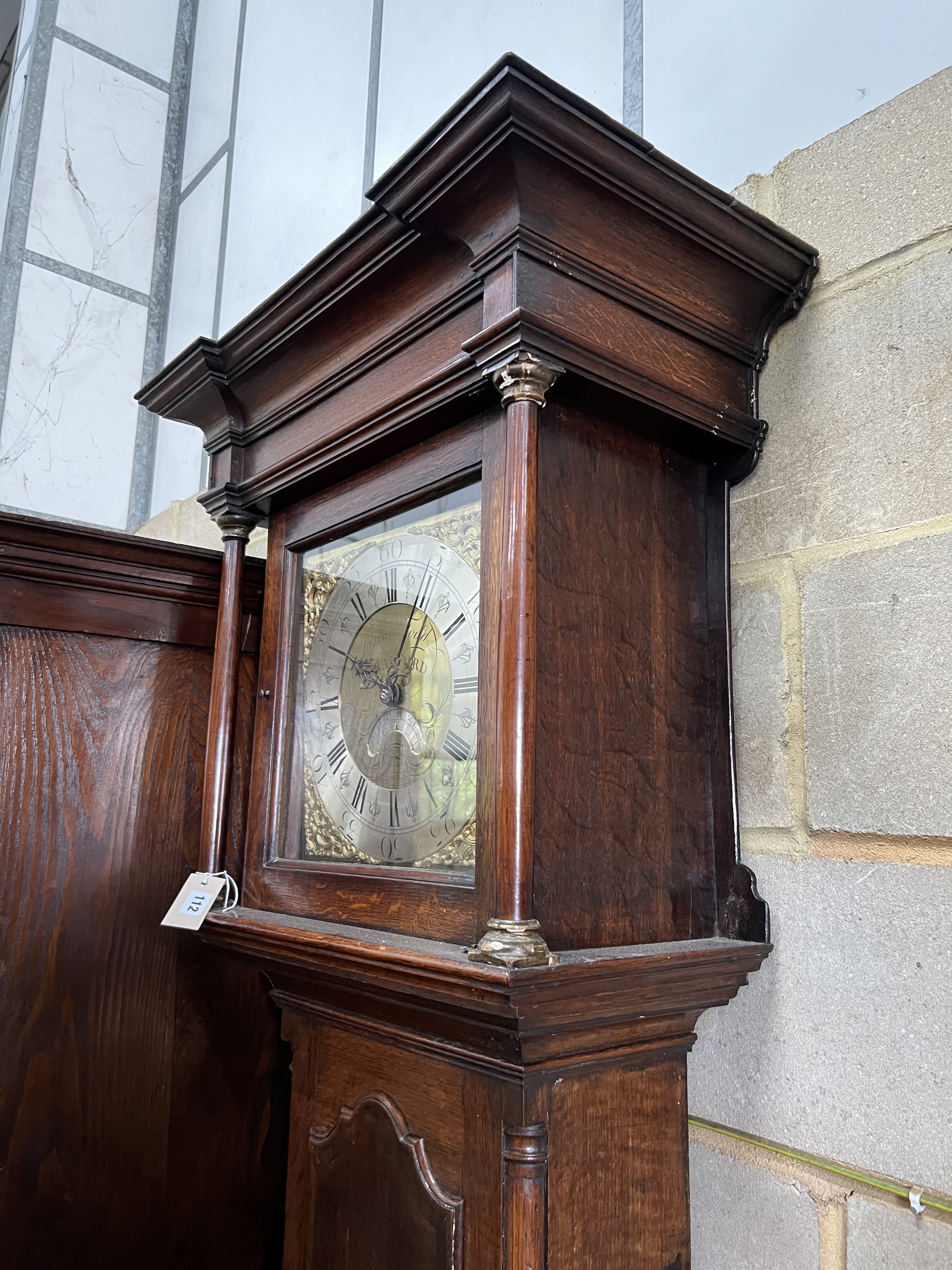 A George III inlaid oak thirty hour longcase clock, marked James Todd, Bradford, height 220cm - Image 4 of 4