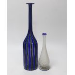 Two Venetian glass vases, a blue and green Murano bottle vase and a small Venini style vase with a