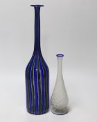 Two Venetian glass vases, a blue and green Murano bottle vase and a small Venini style vase with a