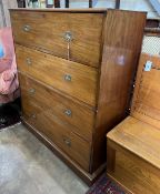 A late Victorian mahogany military style four drawer two part chest, width 115cm, depth 49cm, height