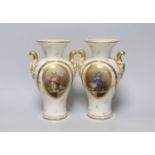 A pair of Royal Worcester vases with gilded decoration and still life panels signed W A Hawkins,