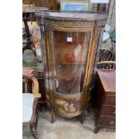 A Louis XV style ormolu mounted marble topped mahogany vitrine, with Vernis Martin style panels,