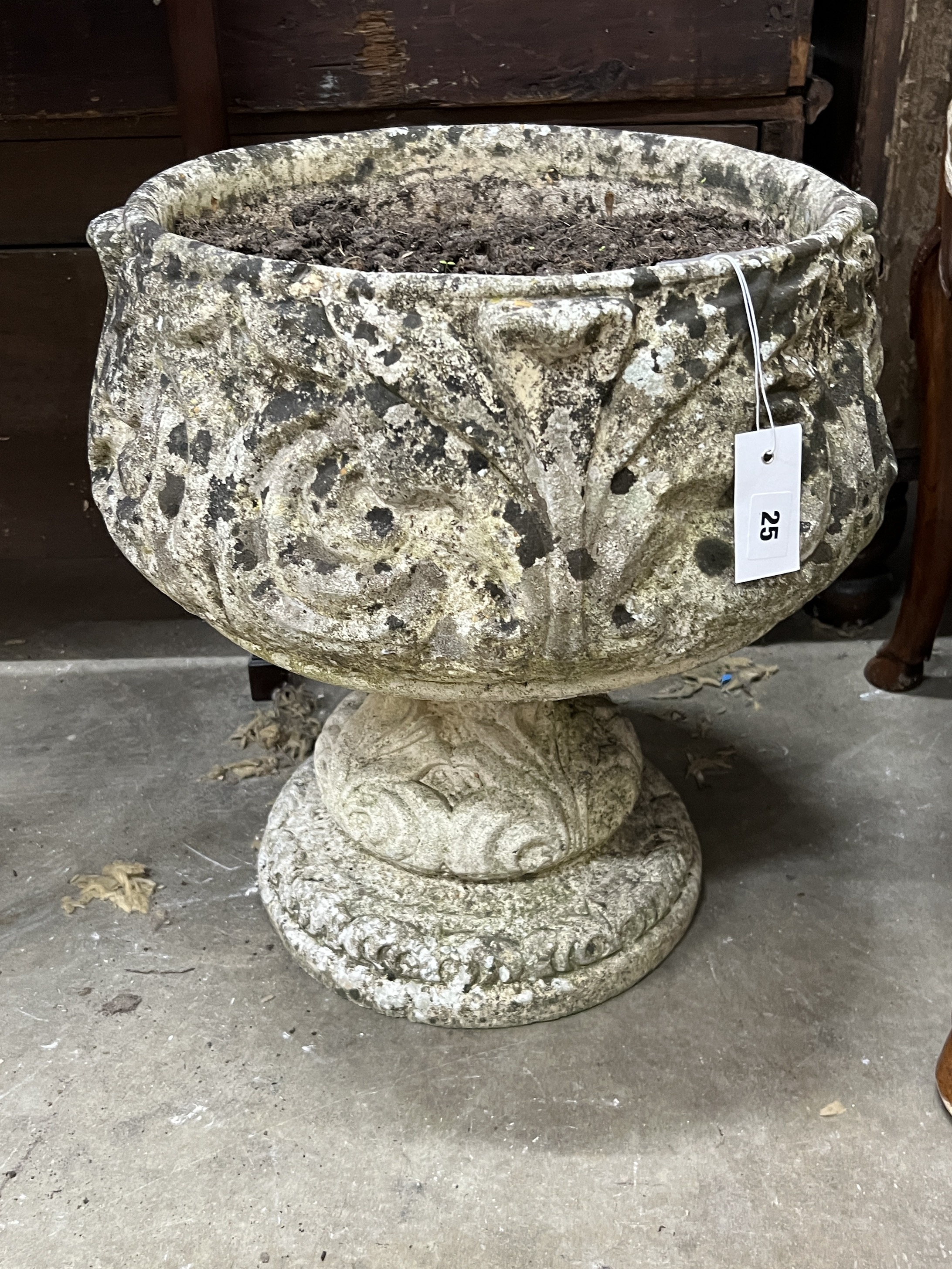 A circular reconstituted stone garden planter, diameter 42cm, height 46cm - Image 3 of 3