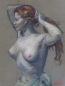 Betty Raphael (20th century), heightened pastel on paper, Half length portrait of a semi nude woman,