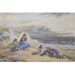 Attributed to William Collins, RA (1788-1847), watercolour, youngsters on a beach, 27.5 x 42cm