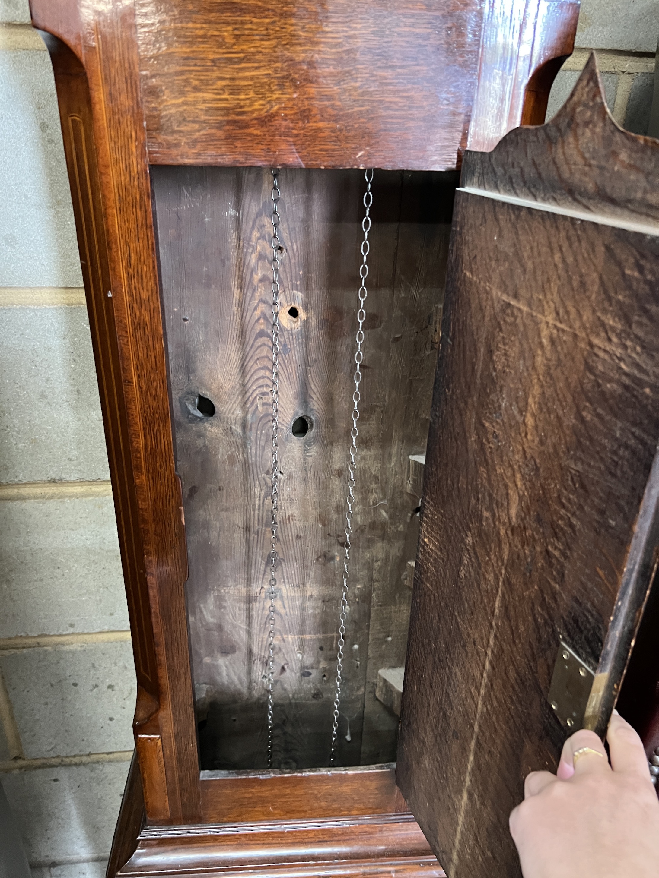 An early 19th century inlaid oak thirty hour longcase clock, the painted dial marked Edward - Image 4 of 4