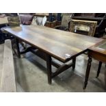 An early 20th century French cherry rectangular kitchen table, length 224cm, depth 100cm, height