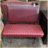 A 1950's chrome and red leatherette omnibus seat, width 88cm, depth 44cm, height 90cm