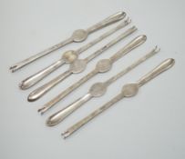 A set of six George V silver lobster picks by Asprey & Co Ltd, London, 1929/30, 19.2cm, 6.8oz.