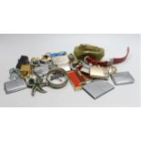 Assorted costume jewellery etc, including a silver bangle and assorted lighters.