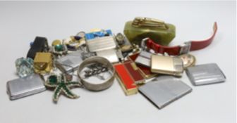 Assorted costume jewellery etc, including a silver bangle and assorted lighters.