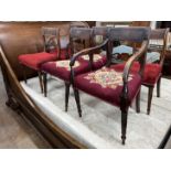 A harlequin set of six Regency mahogany dining chairs, two with arms