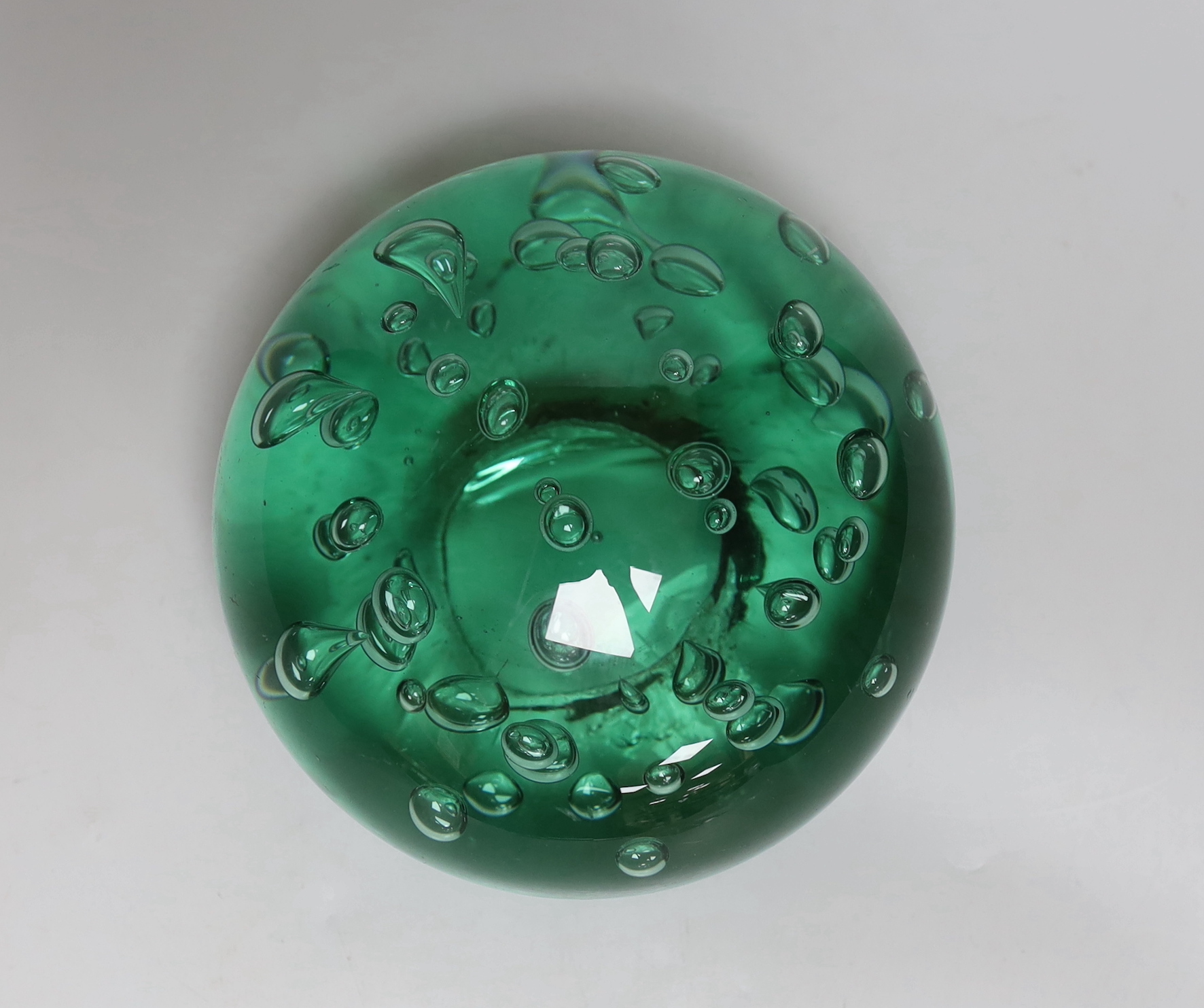 A green glass dump weight, 14cm in diameter - Image 2 of 3