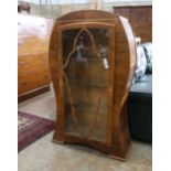 An Art Deco style walnut display cabinet, width 70cm, depth 26cm, height 119cm