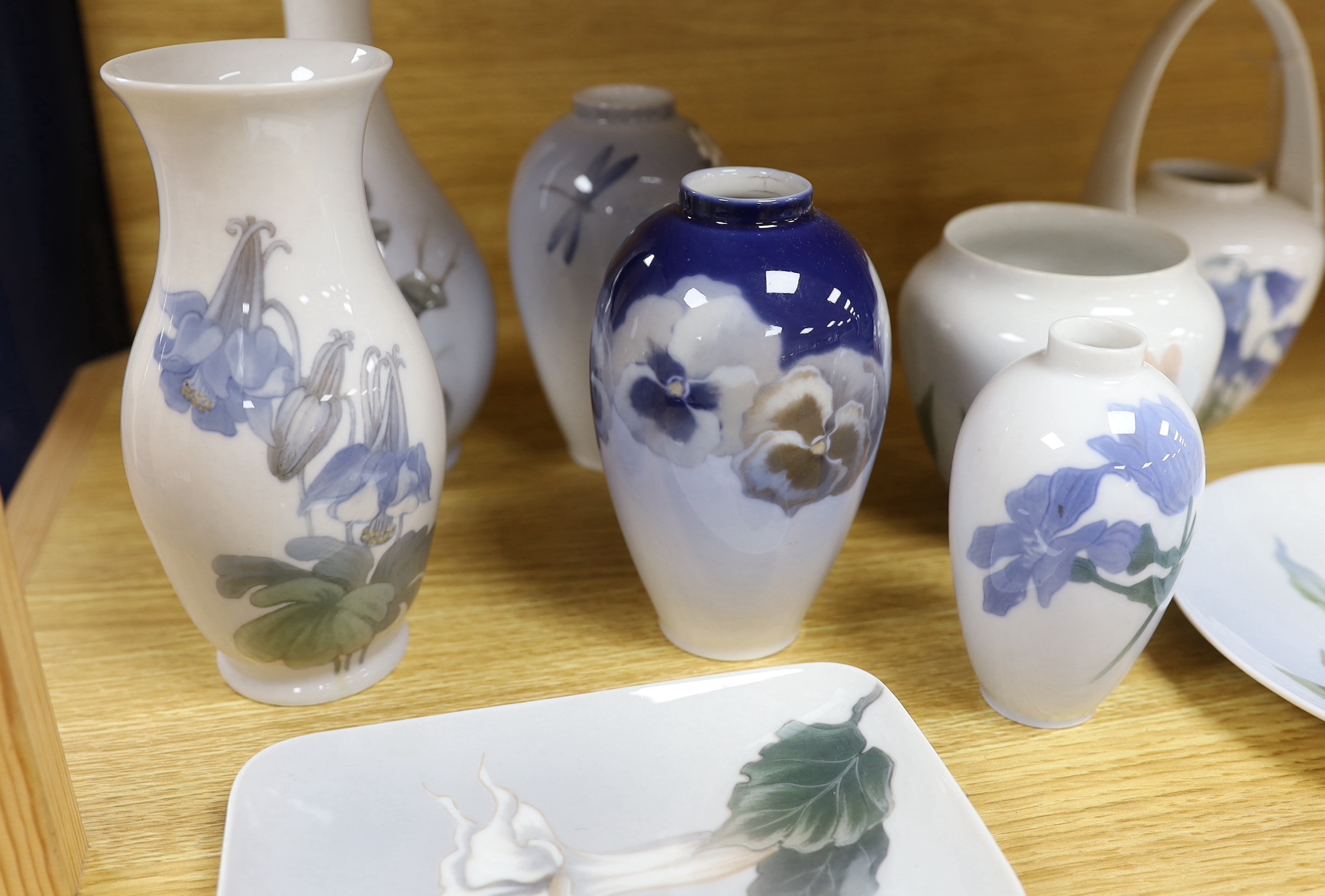 Six Royal Copenhagen vases and two plates including one B&G vase, all with floral decoration (9), - Image 2 of 5
