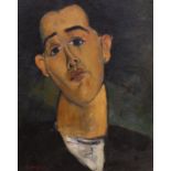 Manner of Amedeo Modigliani (1884 –1920) oil on board, Head and shoulders portrait of a gentleman,