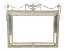 A 19th century style giltwood wall mirror, with triple urn pediment joined by acorn and oak leaf