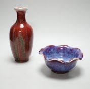 A Chinese flambe vase and a similar bowl, the largest 22cm high