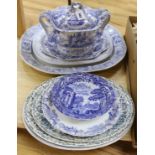 A group of 19th century blue and white dishes, and a soup tureen, cover and stand by Copeland Spode,