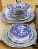 A group of 19th century blue and white dishes, and a soup tureen, cover and stand by Copeland Spode,