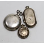 A 19th century silver cased pocket compass, diameter 44mm and two silver sovereign cases,