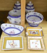Two Copeland Spode Armorial bowls, a pair of lidded jars a planter and three Limoges ashtrays,