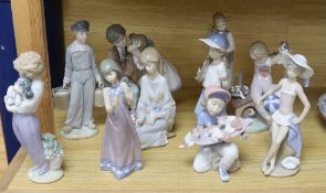 Ten Lladro figures of children, tallest girl with lamb 22cm high