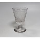 An English lead crystal engraved goblet/rummer, c.1800, bucket bowl, engraved with fruiting vines, a