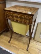 A 19th century Dutch floral marquetry walnut work table, width 47cm, depth 38cm, height 75cm