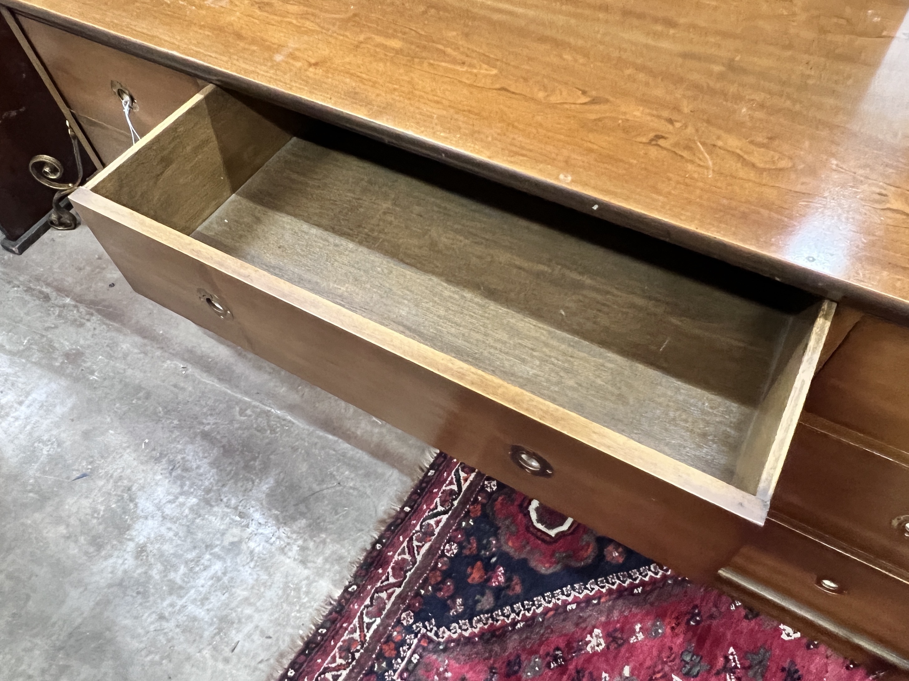 A reproduction mahogany military style dresser fitted seven small drawers, with recessed brass - Image 3 of 4