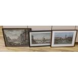 Three 19th century colour engravings of Venice, including St Mark's Square and View of the Castle of